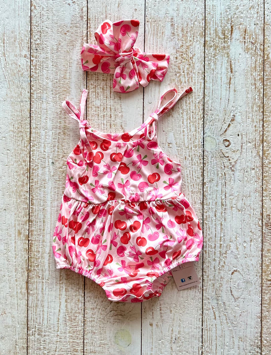 Pink Cherry Romper with Bow