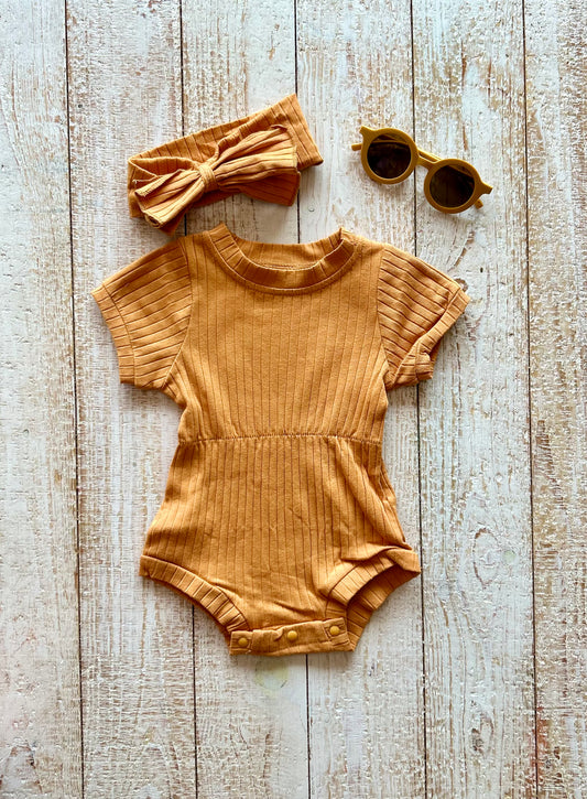 Ribbed Romper with Bow