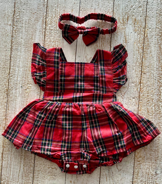 Plaid Romper with Bow