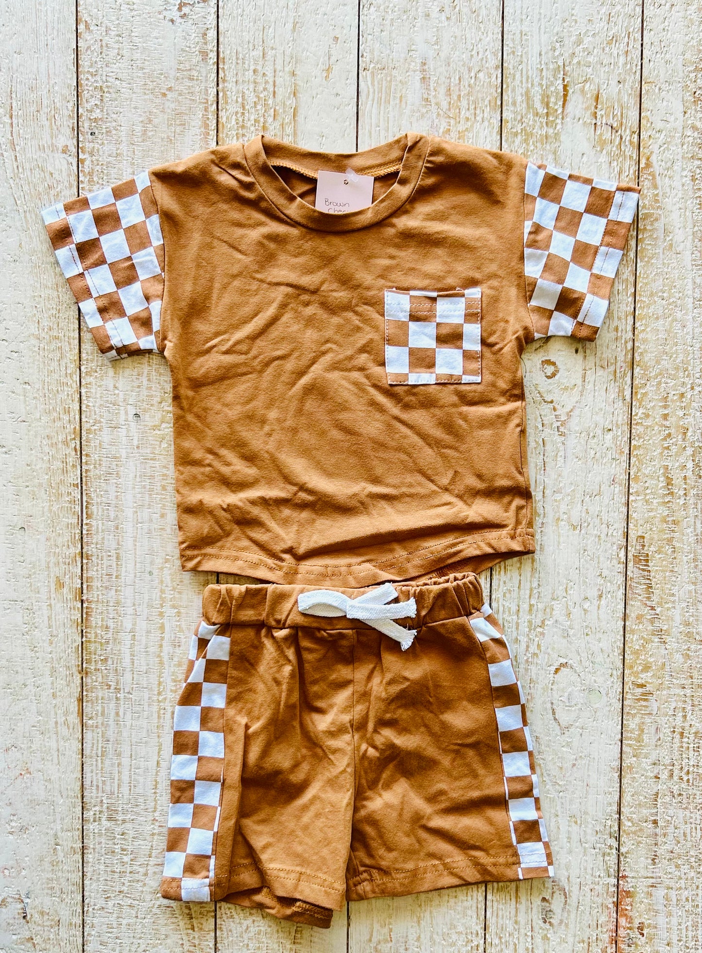 Brown Checkered Short Set