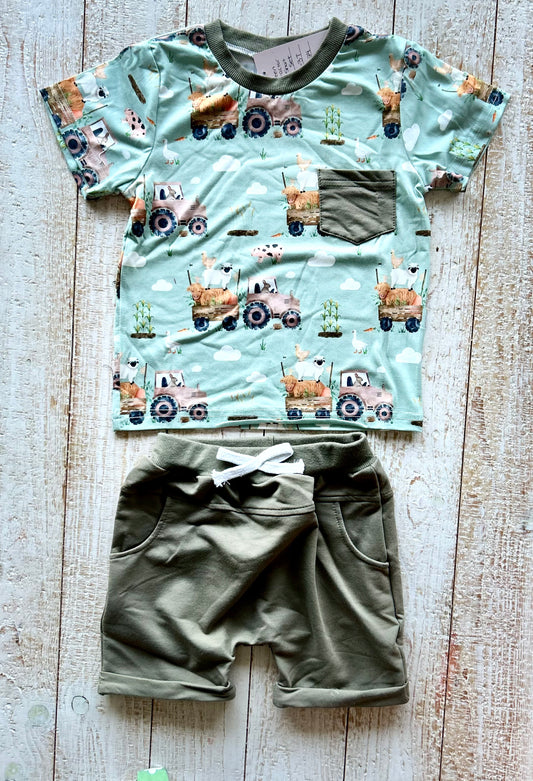 Green Tractor Short Set