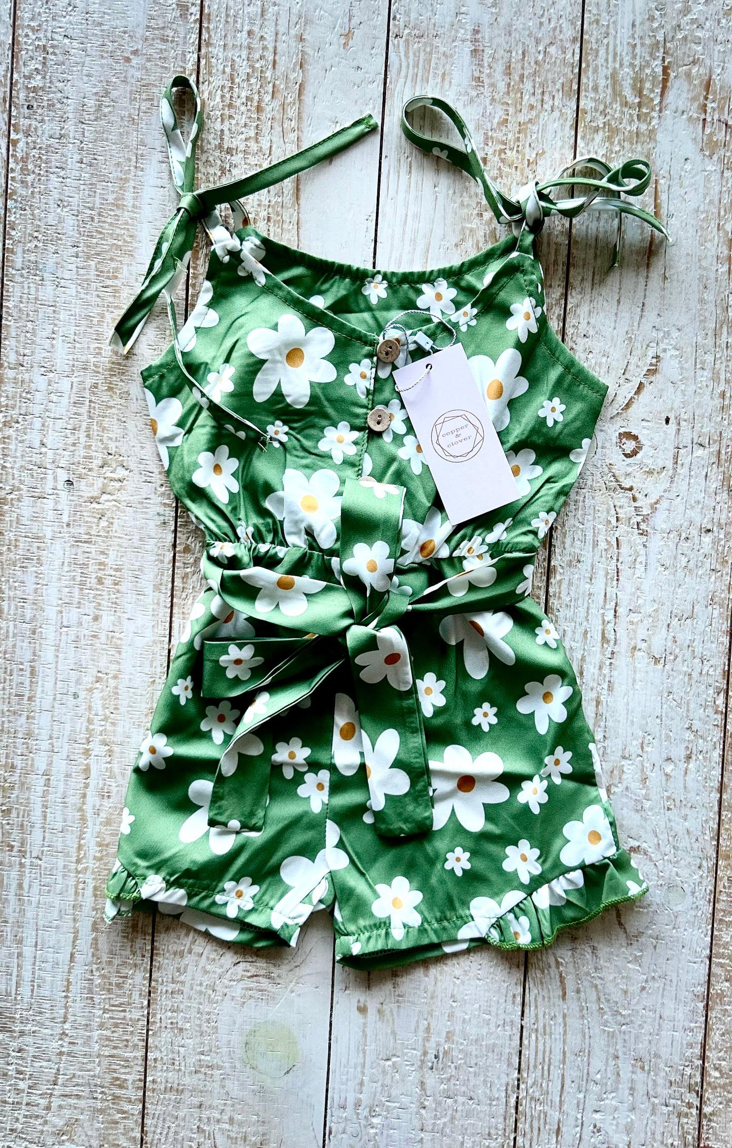 Green Daisy Belt Romper