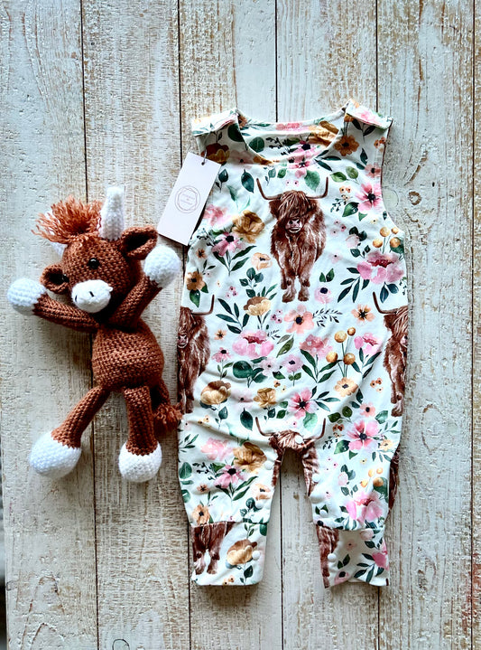 Highland Cow Floral Romper