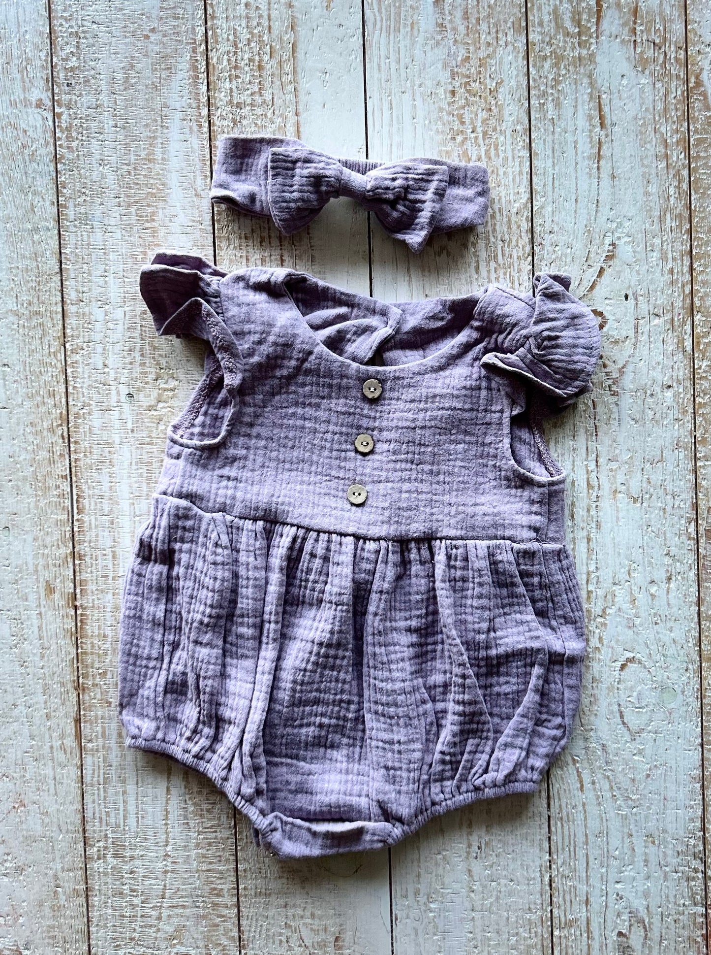 Purple Ruffle Sleeve Romper with Bow