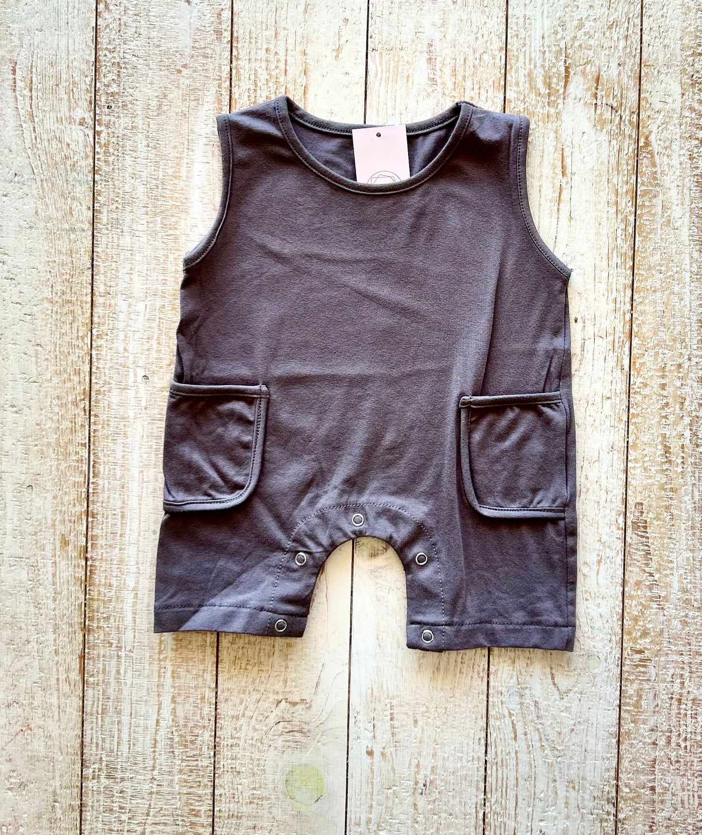 Grey Pocket Sleeveless Romper